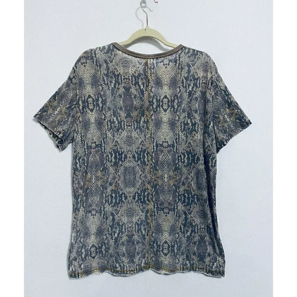 Free People Womens Small Tourist Sleeve Knit Black Snake Combo Tee Shirt Tan